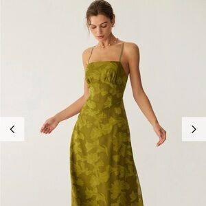 Elegant Olive Green Floral Dress